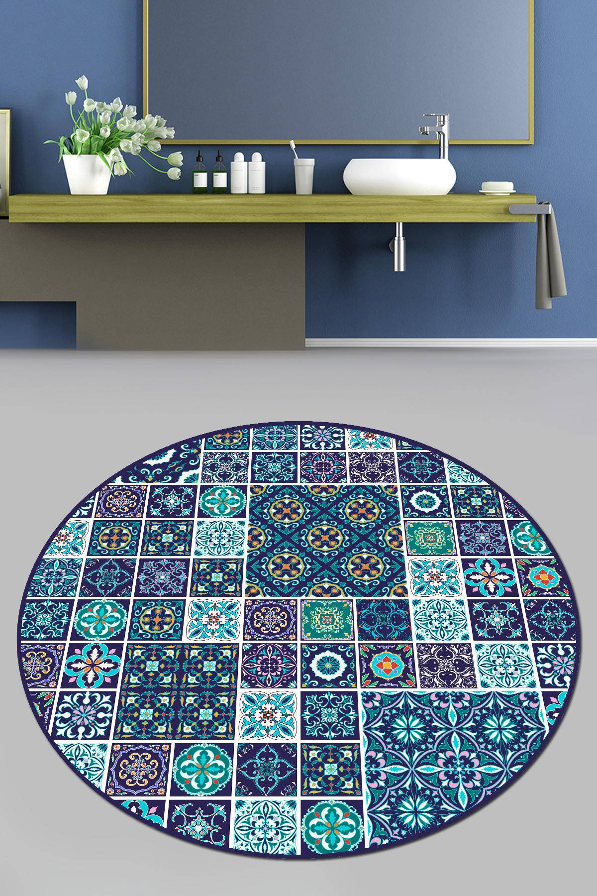 Alfombra de baño redonda Artem patchwork mosaico Ø160 cm Poliéster Multicolor