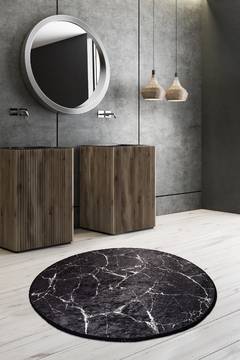 Tappeto bagno rotondo Artemus D100cm effetto marmo nero