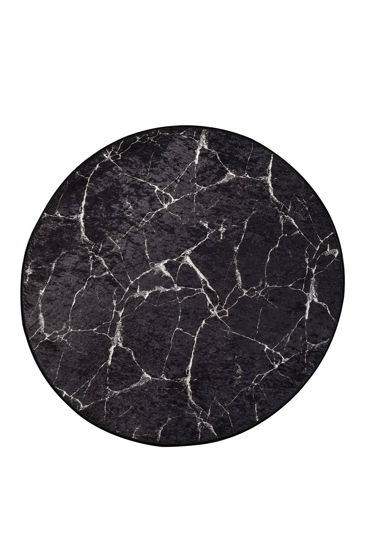 Tapis de salle de bain rond Artemus D140cm Noir Effet marbre