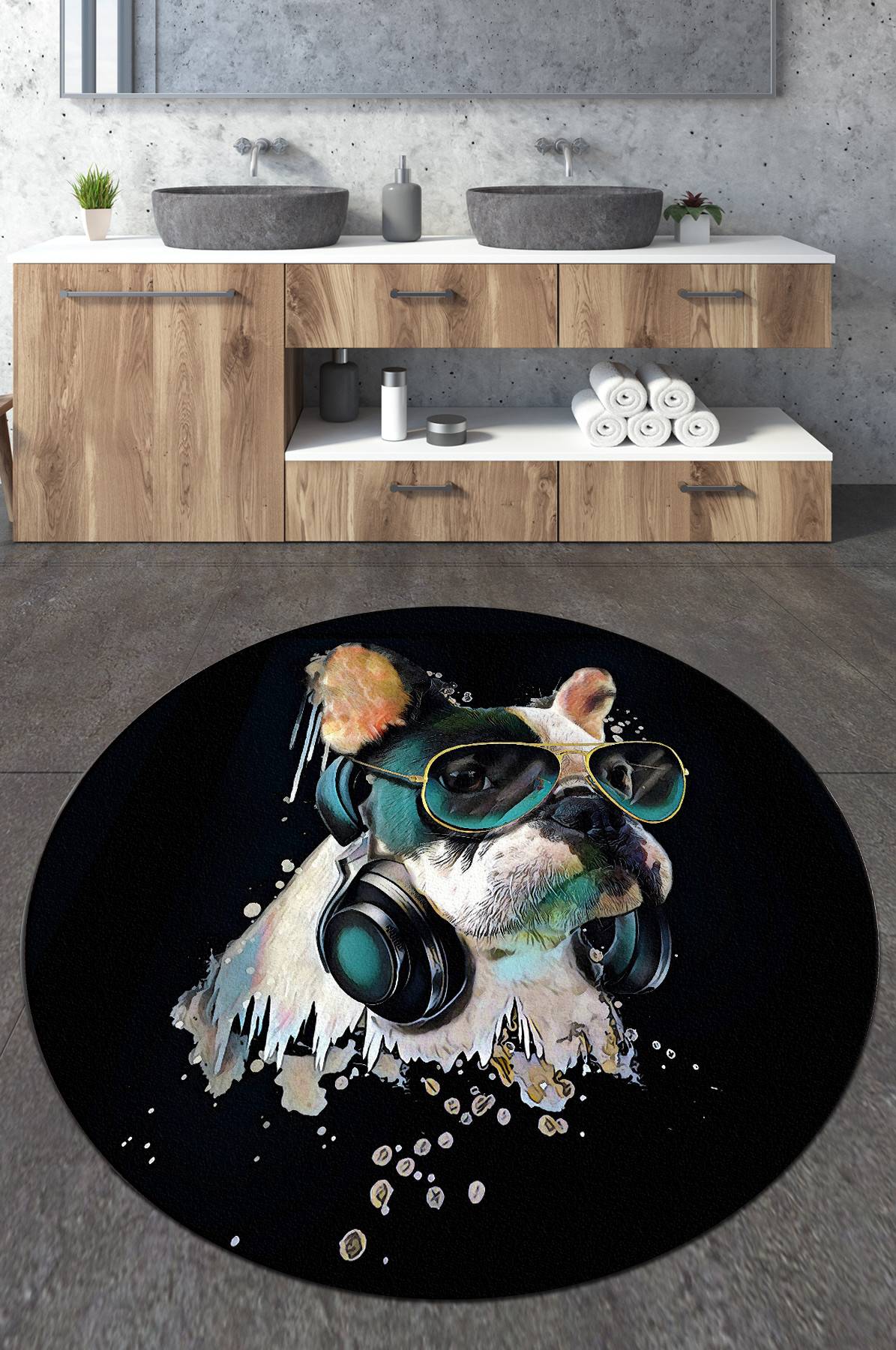 Tappeto da bagno rotondo Rama D100cm Motivo ritratto di cane
