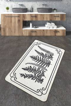 Alfombra de baño Taklit 70x120cm Motivo de hojas de helecho en blanco y negro