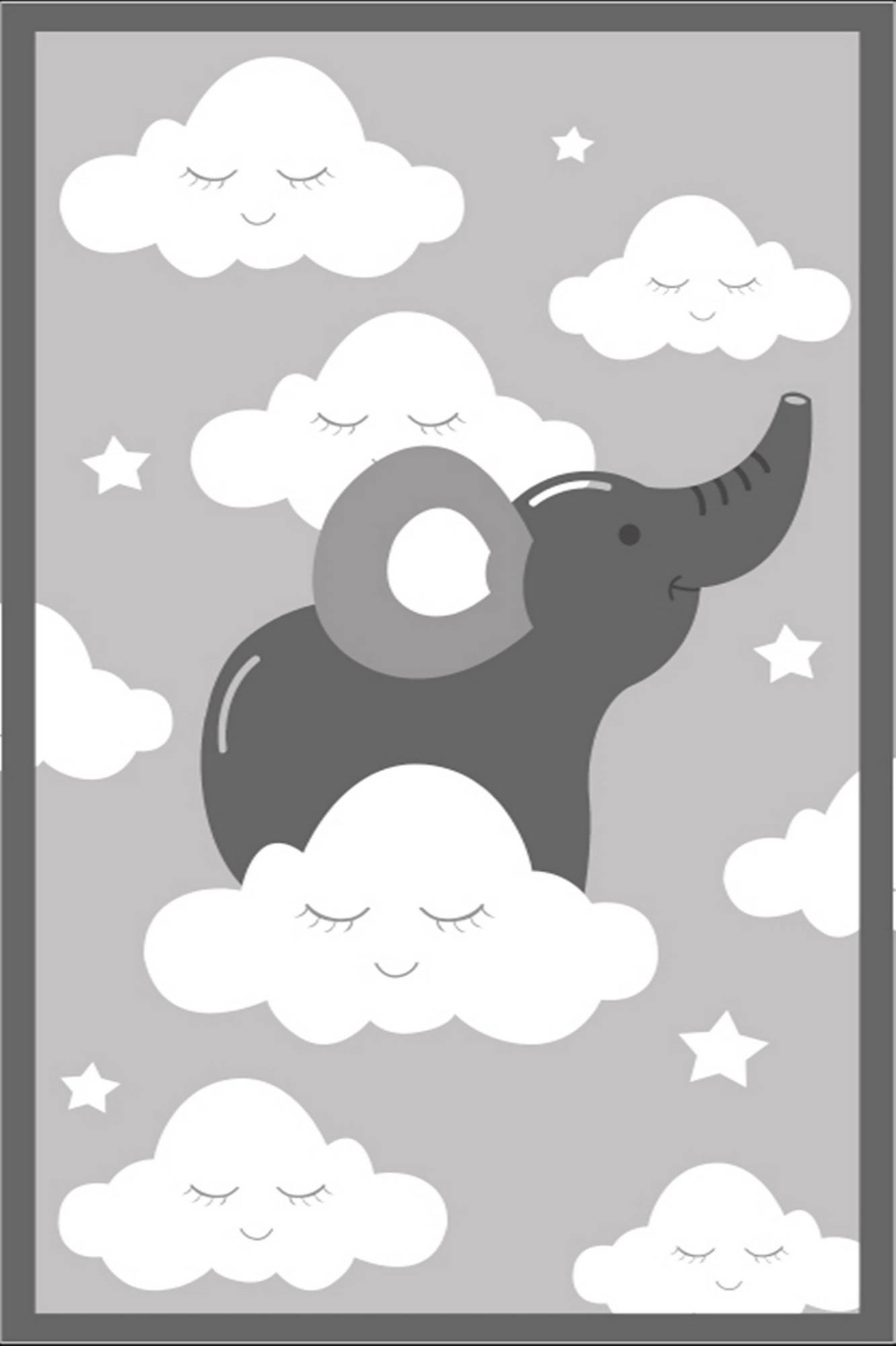Tappeto Dumbo 120x150cm Elefante in velluto su nuvola grigio e bianco