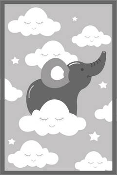 Dumbo Teppich 120x150cm Velours Motiv Elefant auf Wolke Grau und Weiß