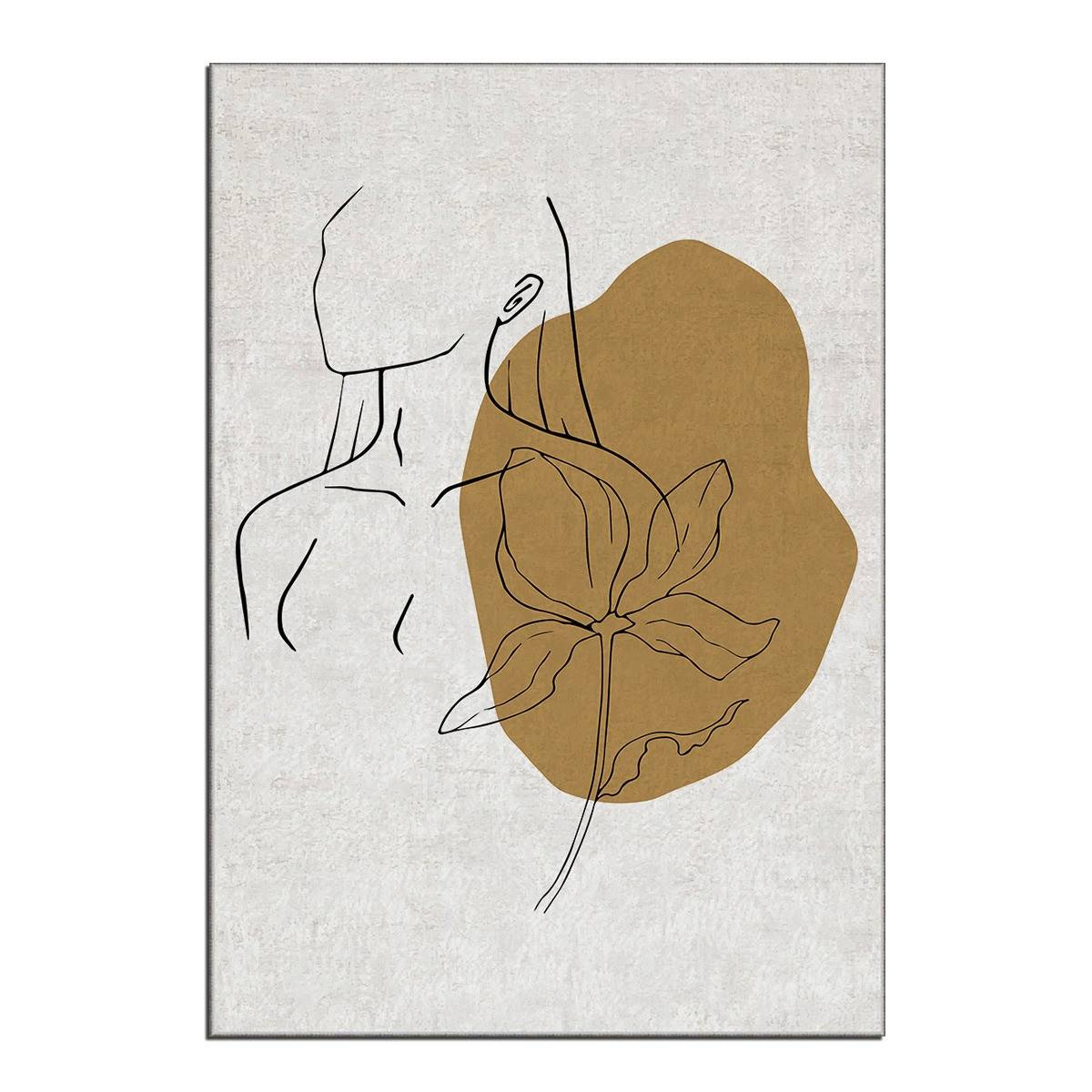 Alfombra Eben 100x140cm Motivo abstracto mujer, flor y mancha Mostaza