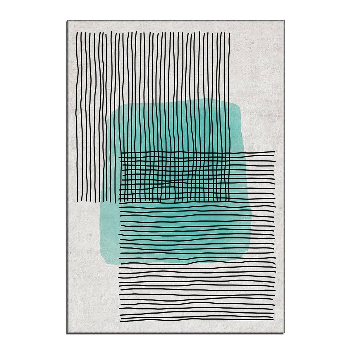 Eben Teppich 100x140cm Abstraktes Muster Linien Schwarz e Fleck Grün