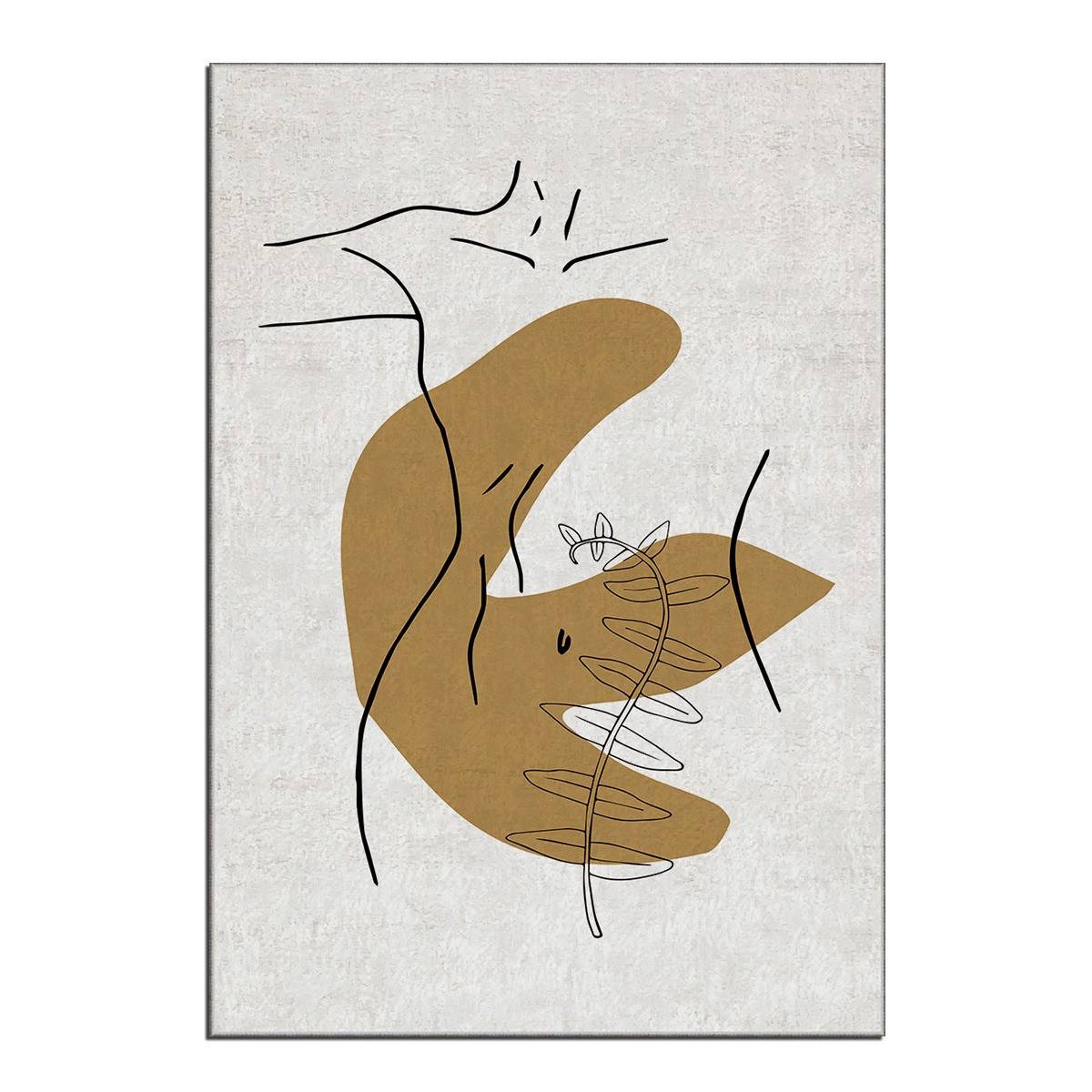 Eben Teppich 100x140cm Abstraktes Muster Frauensilhouette und Fleck Senfgelb