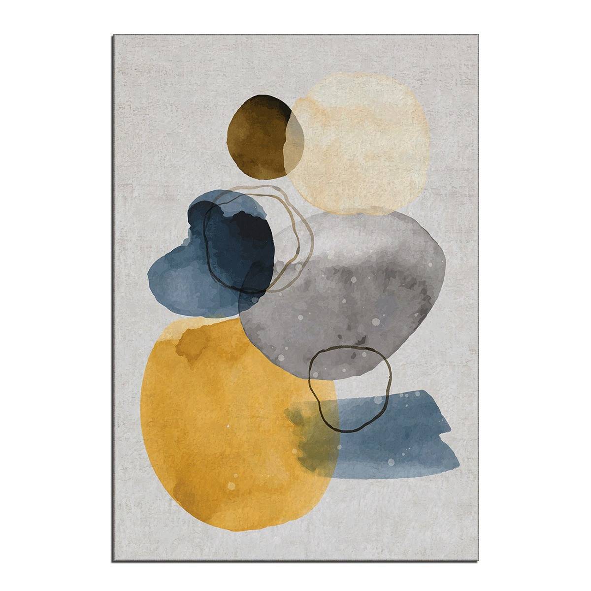 Alfombra Eben 100x140cm Patrón abstracto gris, azul, marrón y amarillo