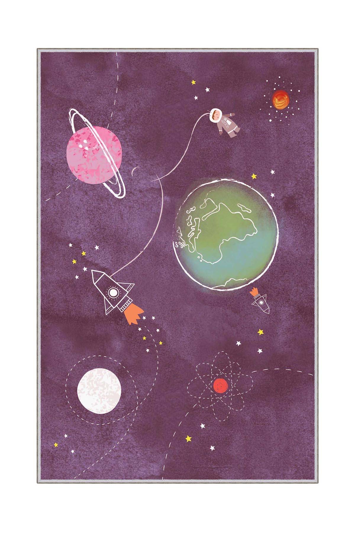 Tapis enfant Planetarius 80x150cm Tissu Motif Galaxy Violet