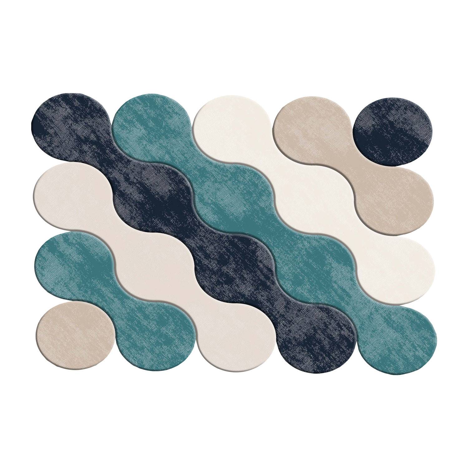 Feraron Teppich 80x150cm Motiv Kreise kombiniert Schwarz, Blau und Beige