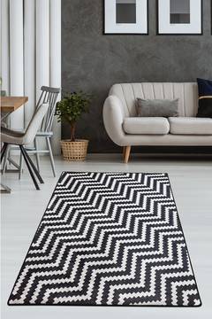 Tapijt Izel 80x200cm Fluweel Zigzag patroon Zwart en Wit