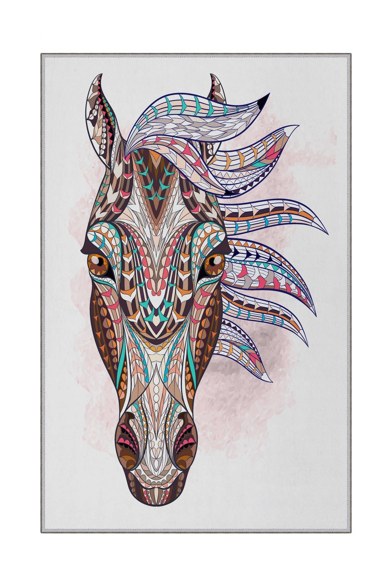 Alfombra Kahlua 80x120cm Diseño de cabeza de caballo Mandala Multicolor