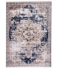 Kalia tapijt 80x400cm 100% Velours met verouderd Arabesque patroon Bruin en donkerblauw
