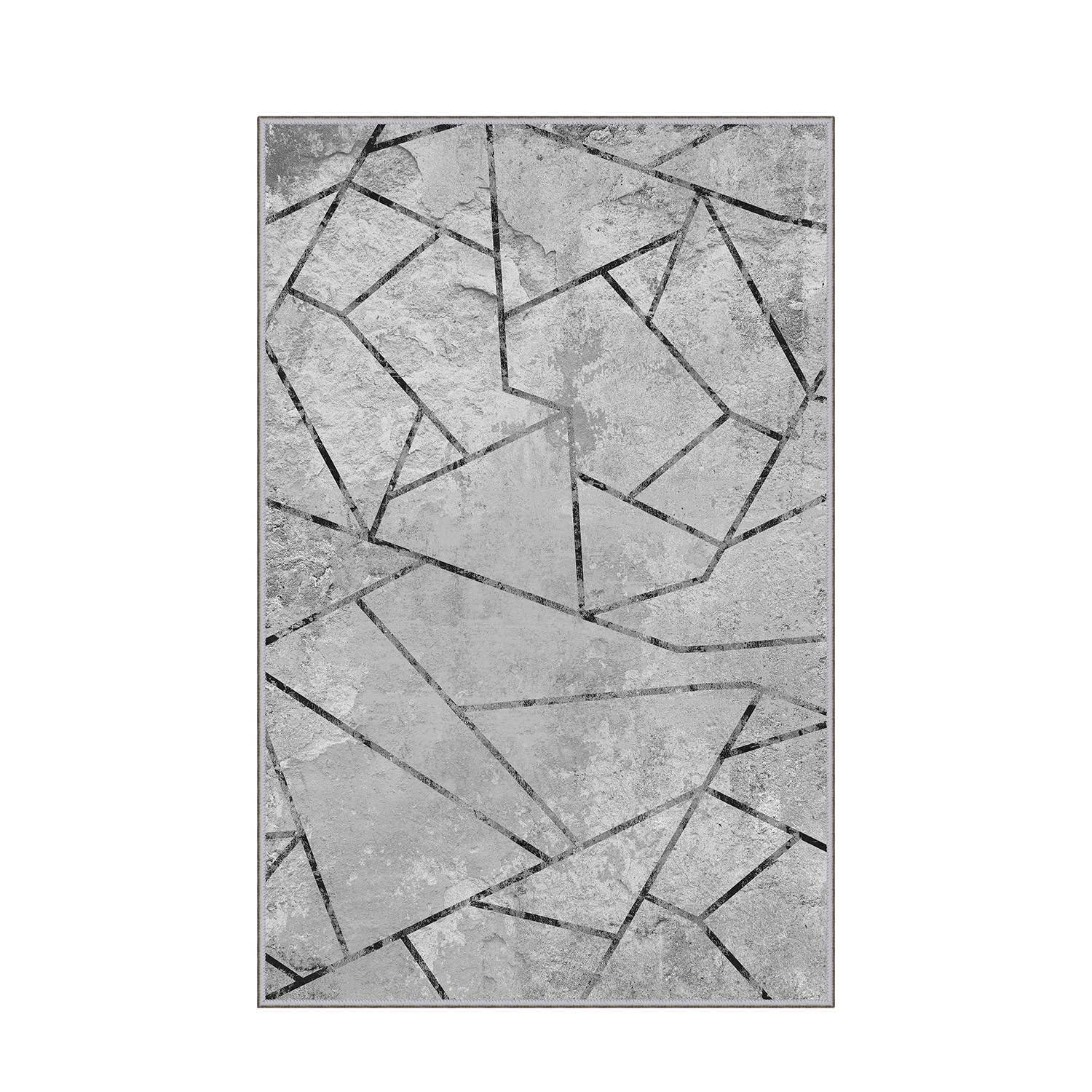 Tappeto Ken 120x180cm Grigio effetto cemento e linee geometriche astratte Nero