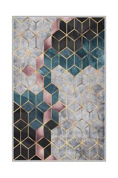Kauri Teppich 180x280cm 3D-Würfelmuster Mehrfarbig Rutschfeste PVC-Unterseite