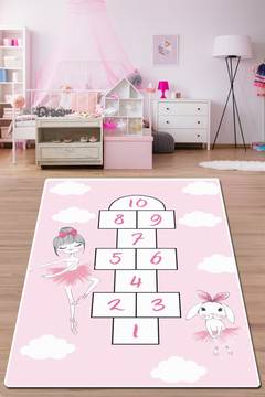 Kiki Teppich 100x180cm Velours Motiv Quadratisches Spiel Weiß, Pink und Schwarz