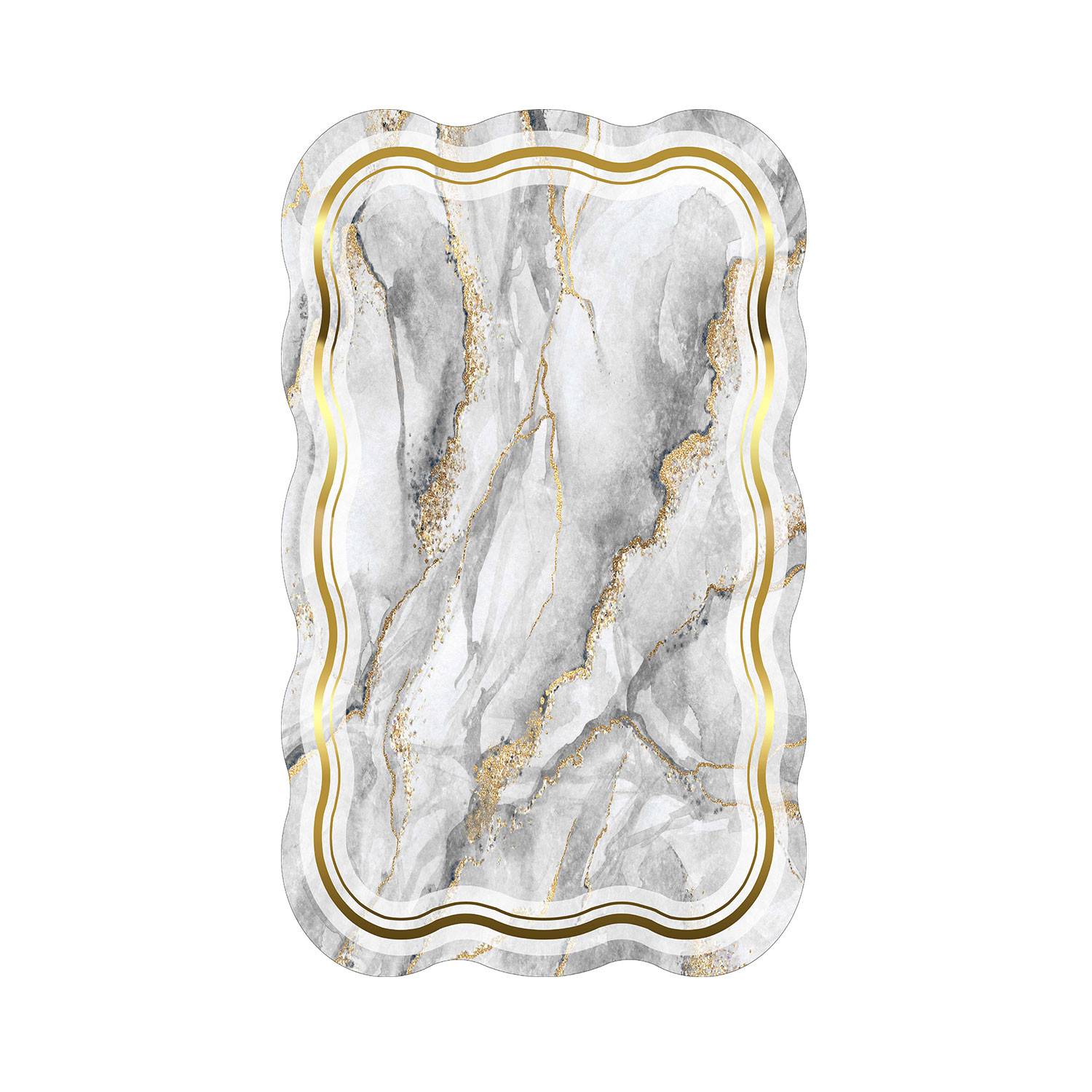 Kiros Vloerkleed 80x150cm Grijs en wit patroon Marmer effect en gouden draden