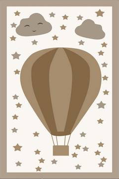 Tapijt Kitta 100x150cm Fluweel Heteluchtballon, wolken en sterren patroon Wit en Beige