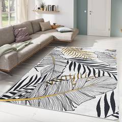 Maiko tapijt 100x140cm Bladmotief Grijs, Zwart en Geel