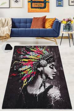 Oukaci tapijt 200x290cm Fluweel Indiase vrouw portret