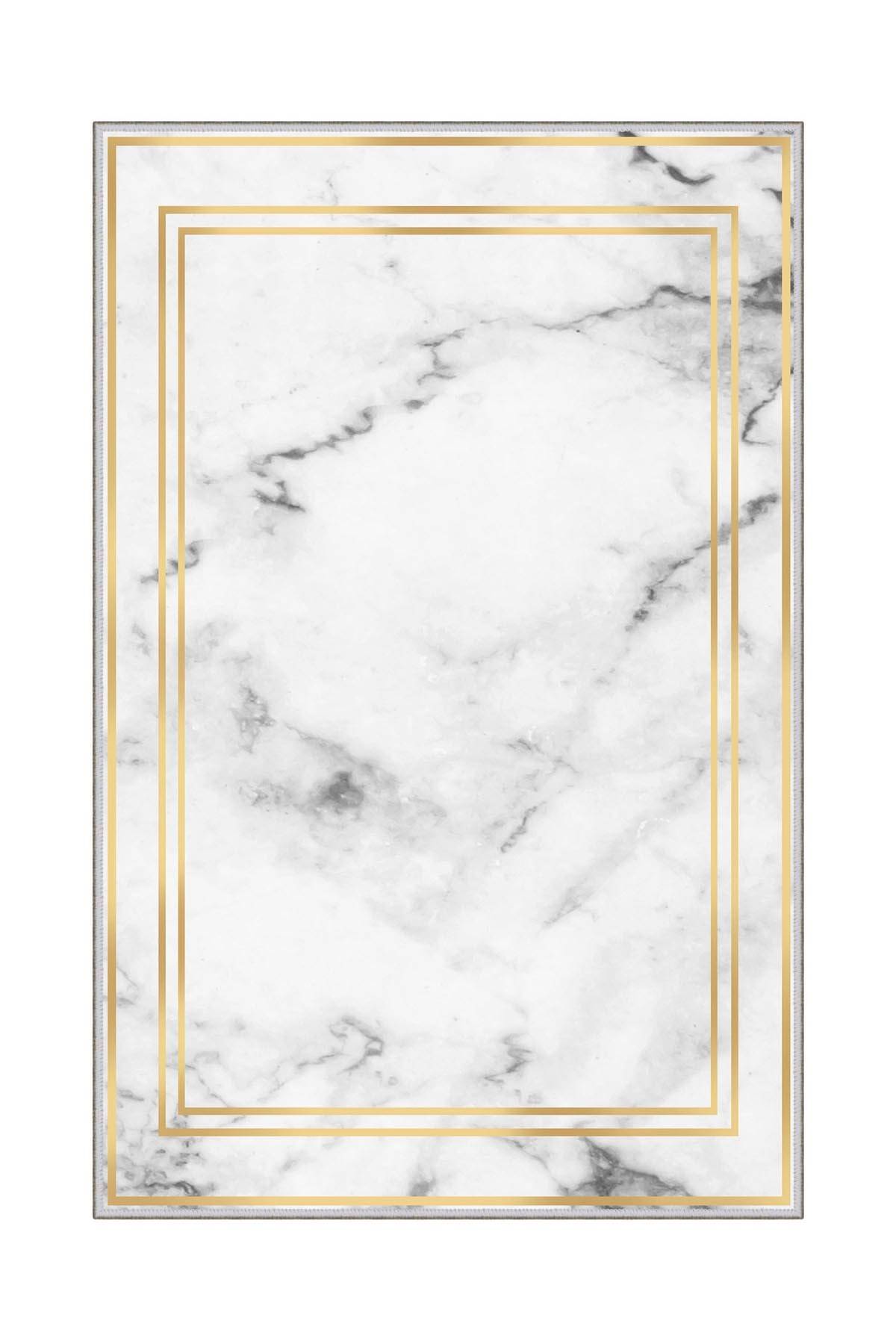 Tapis Ozos 50x80cm Blanc effet marbre et cadres Or