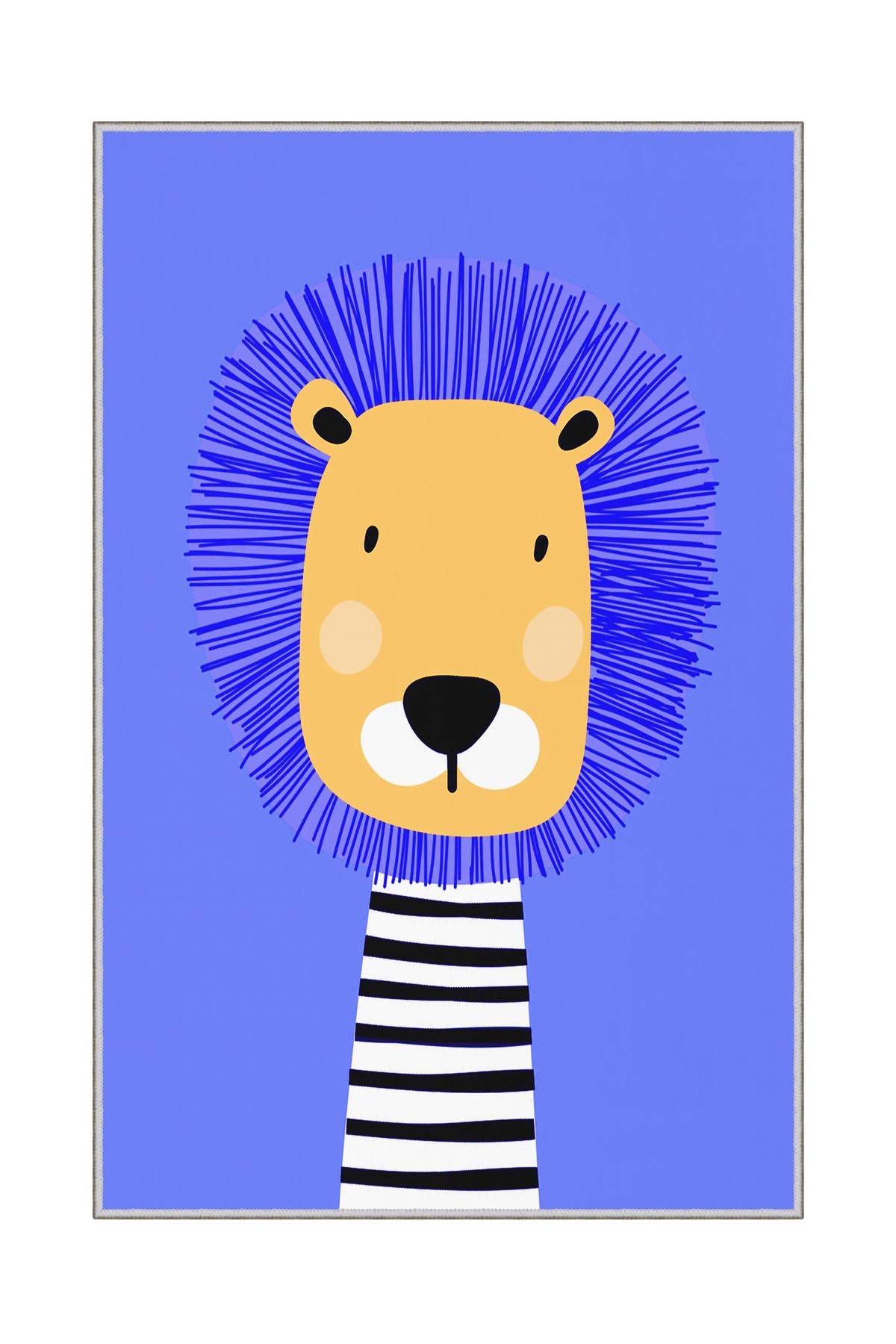 Tappeto Paco 60x100cm Ritratto di leone con sfondo blu