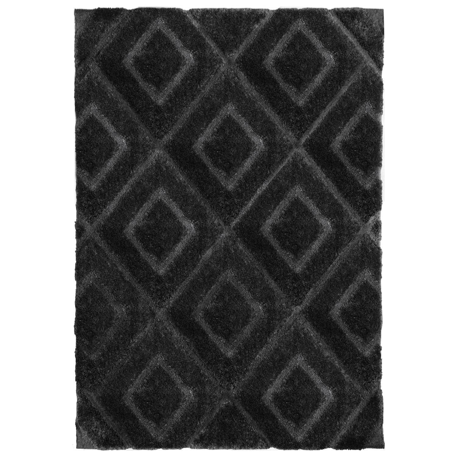 Tappeto rettangolare Rhos 120x180cm Tessuto a motivi geometrici Grigio scuro