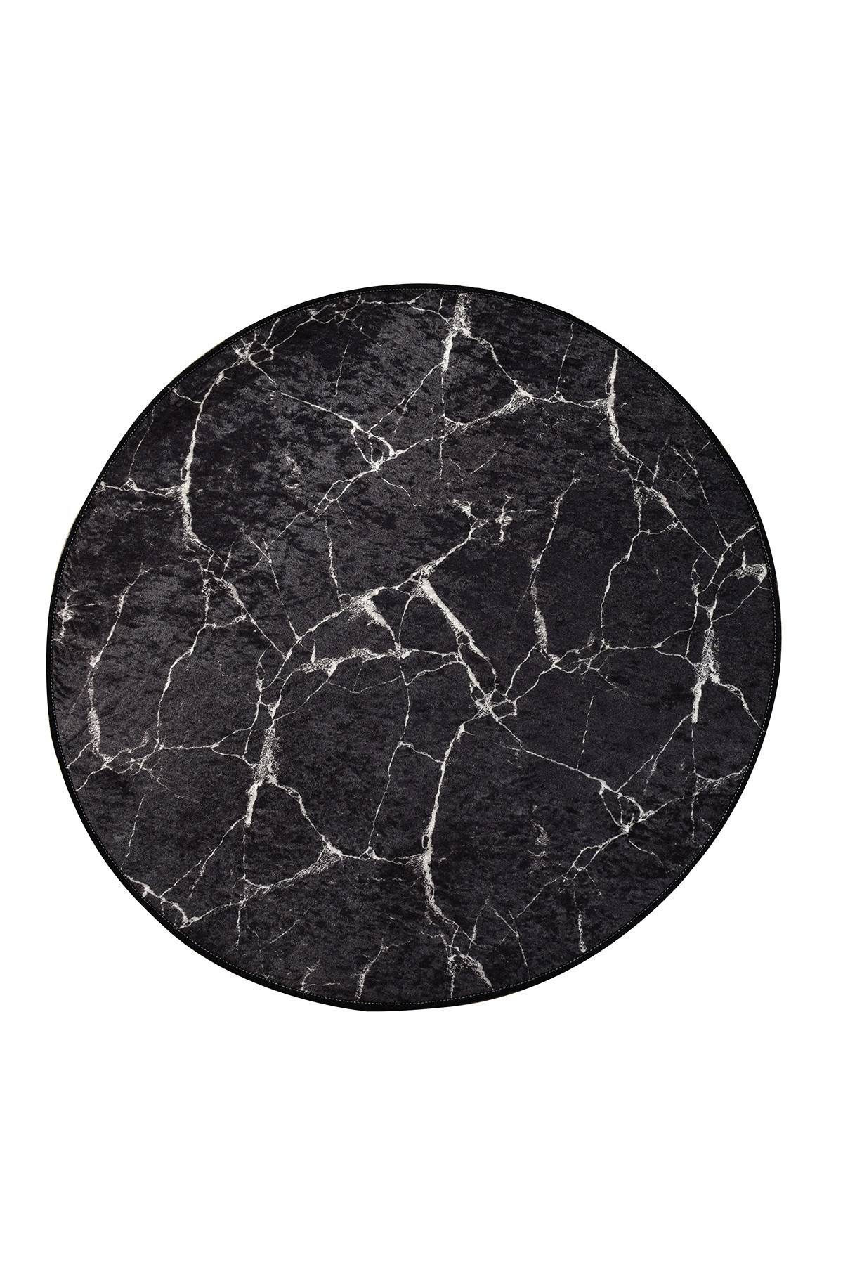 Tapis rond Artemus D100cm Velours Effet marbre Noir