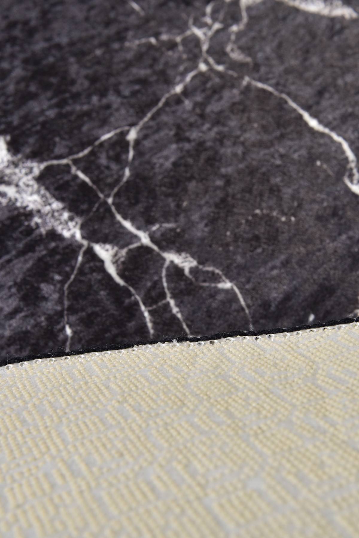 Tapis rond Artem D140cm Velours Noir effet marbre