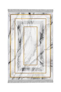 Tapis Uschi 80x120cm Velours Blanc effet marbre avec rectangles Or