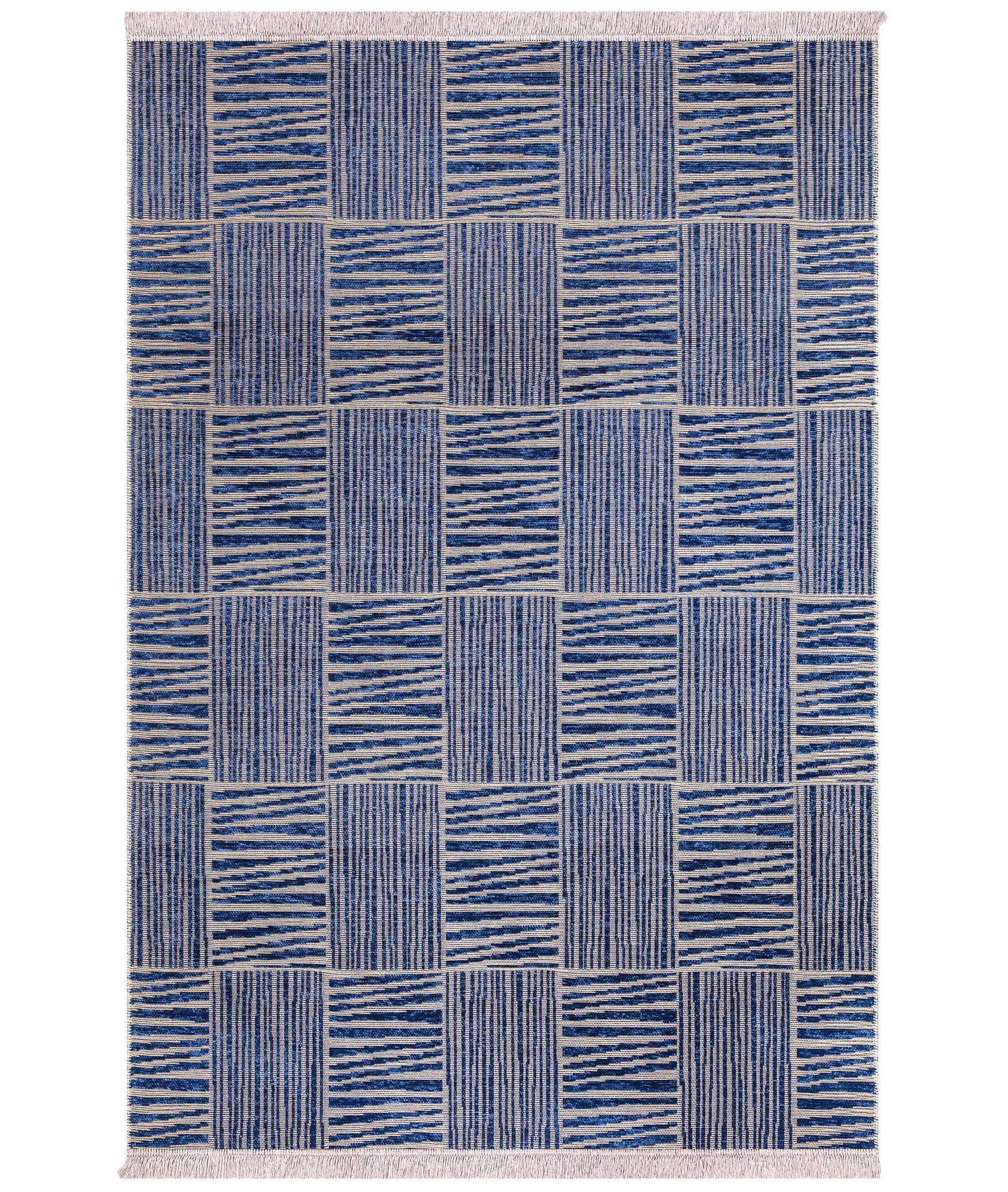 Tapijt Uzoma 80x150cm Jute patroon met marineblauwe en beige strepen