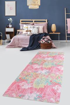 Yigit tapijt 80x200cm FluweelPatchwork abstract patroon Roze