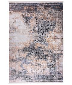 Yim Teppich 100x400cm 100% Velours Arabesque Muster gealtert Schwarz, Braun und Weiß