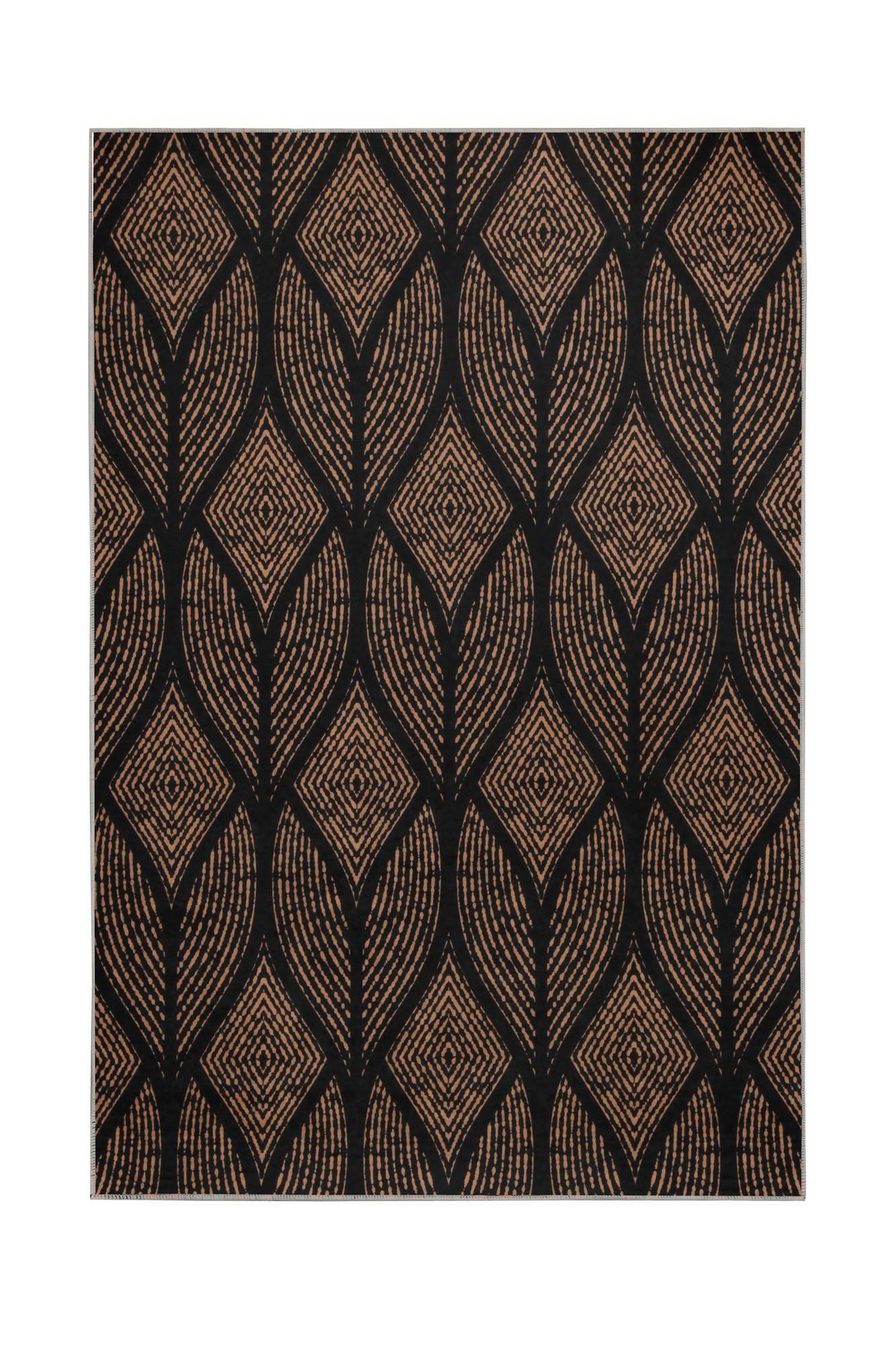 Zolanda Teppich 160x230cm Blättermuster Braun und Schwarz unter rutschfestem Filz