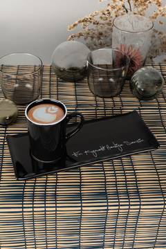 Kaffeetasse mit Untertasse Coeus 150ml Keramik Schwarz Motiv "Du bist das wertvollste Geschenk" Weiss