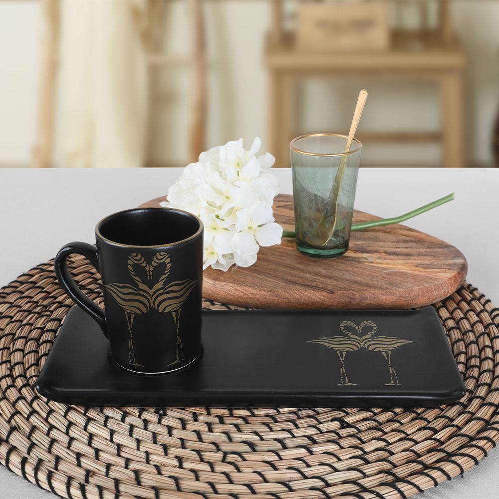 Tasse de café avec sous tasse Coeus 150ml Céramique Noir Motif 'Tu es le  cadeau le plus précieux' Blanc