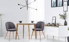 Tartan Set mit 4 skandinavischen Stühlen Samtbezug Grau