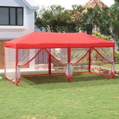 Tente de réception pliable avec parois Inès L292xH245cm Tissu Rouge
