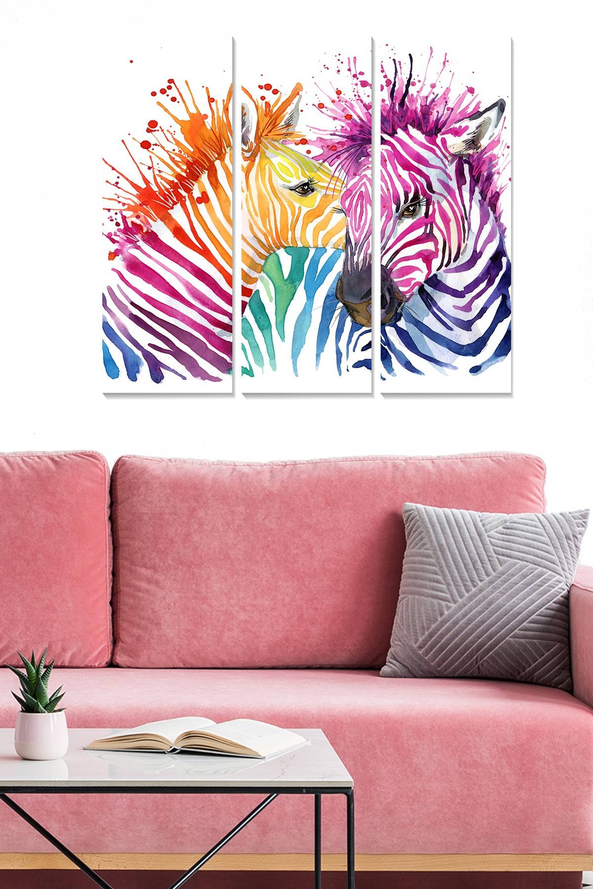 Drieluik decoratief schilderij Fabulosus illustratie zebra polychroom MDF Multicolour 