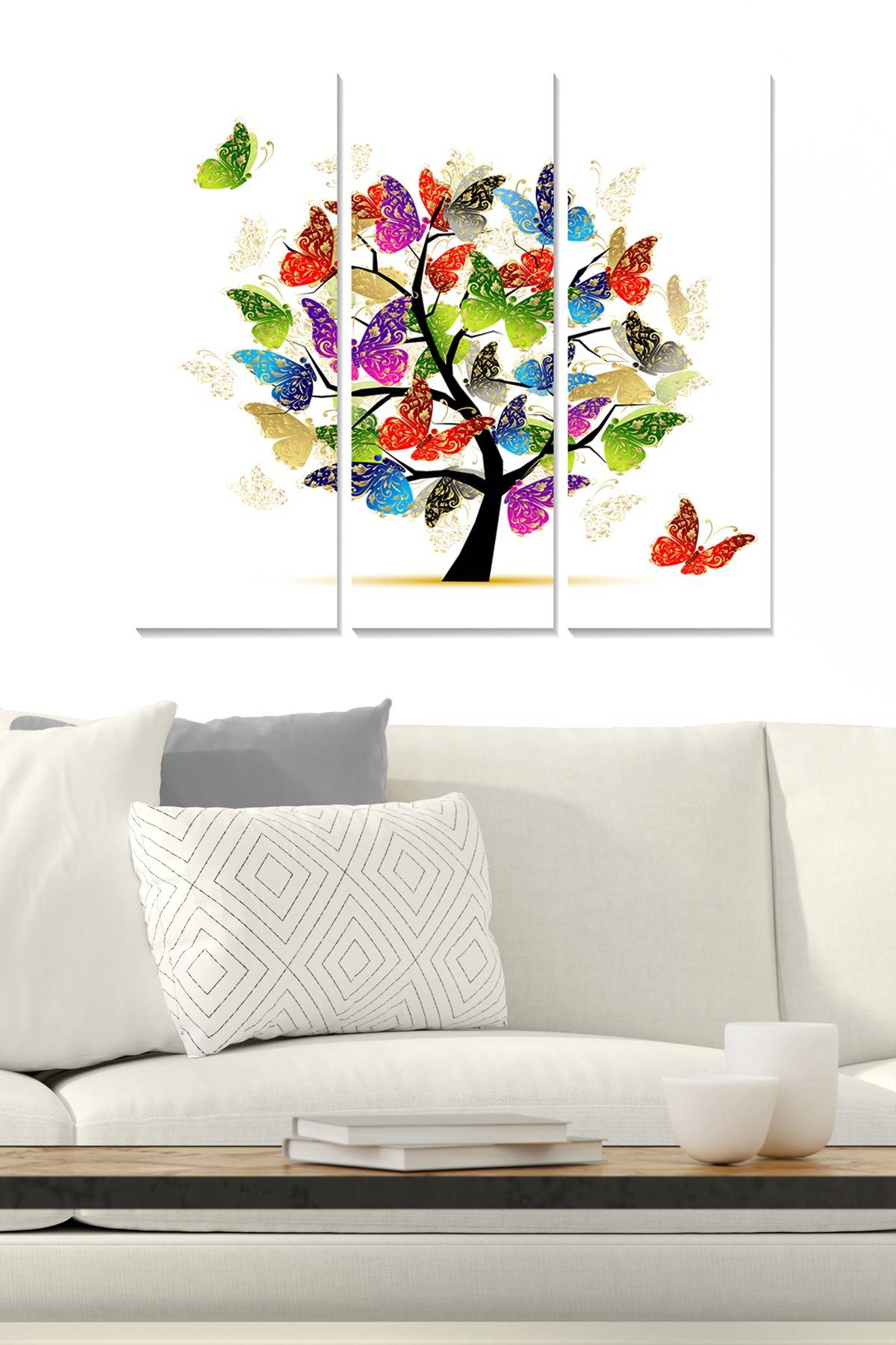 Drieluik decoratief schilderij Fabulosus illustratie fantasie vlinder boom MDF Multicolour 