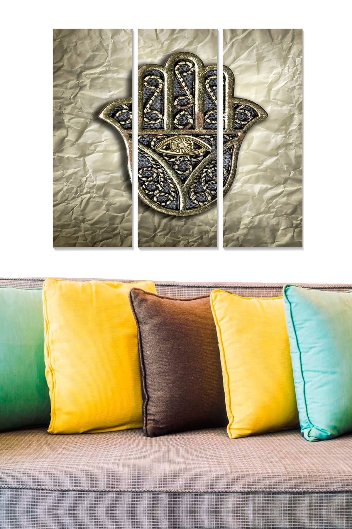 Triptychon Fabulosus B50xH70cm Khamsa-Motiv auf zerknittertem Papier