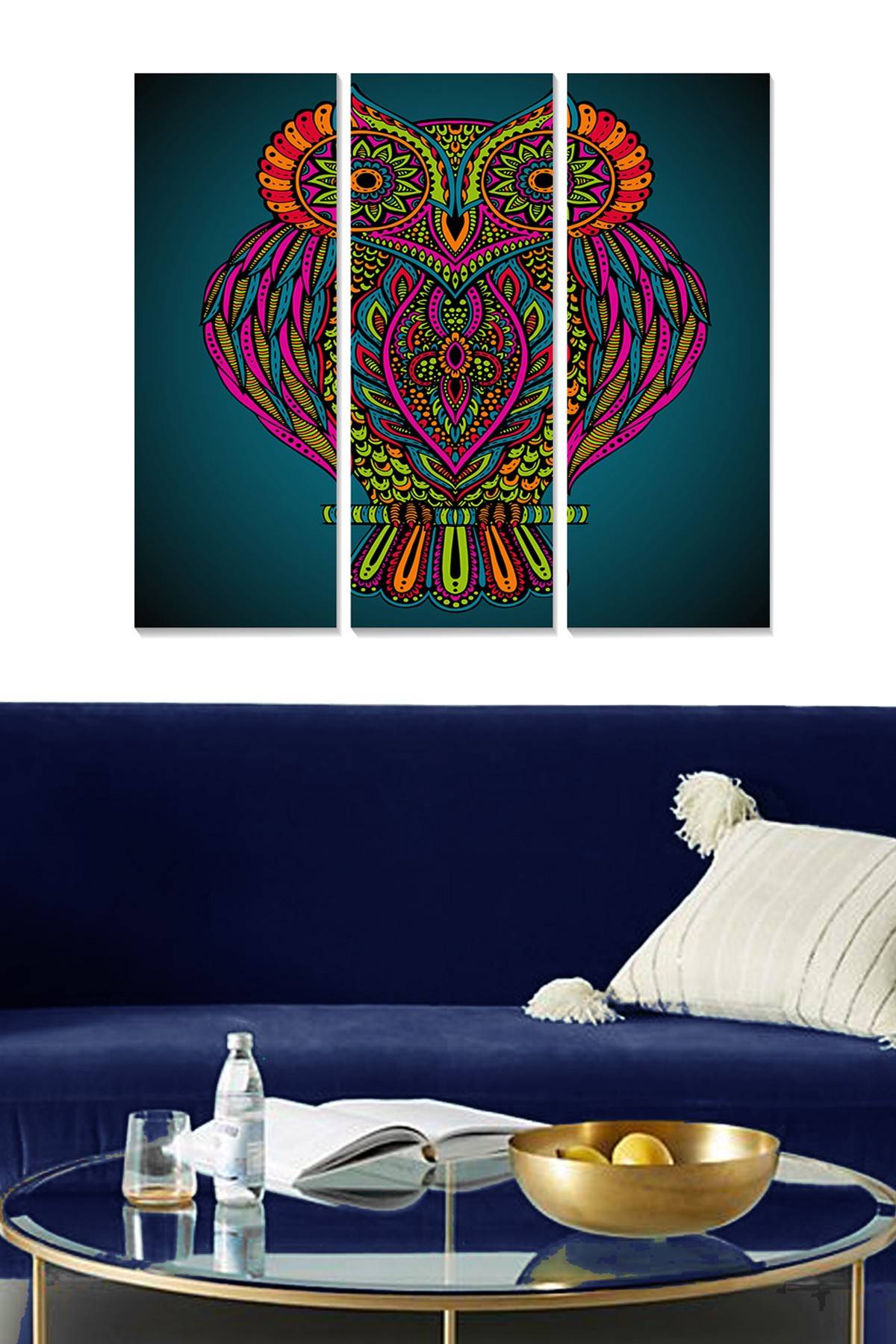Drieluik decoratief schilderij Fabulosus met uil mandala motief MDF Multicolour 