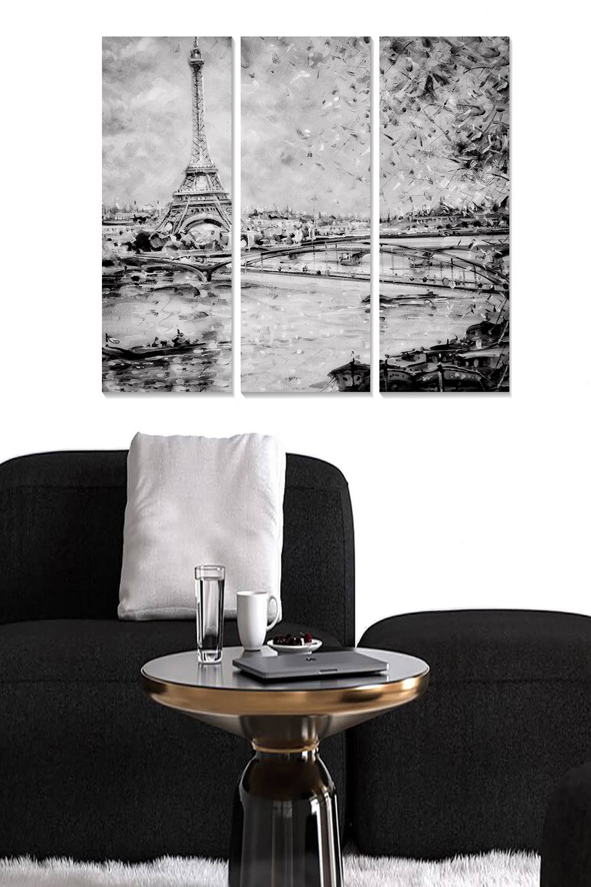 Triptychon Fabulosus B50xH70cm Motiv Paris in Grautönen gemalt