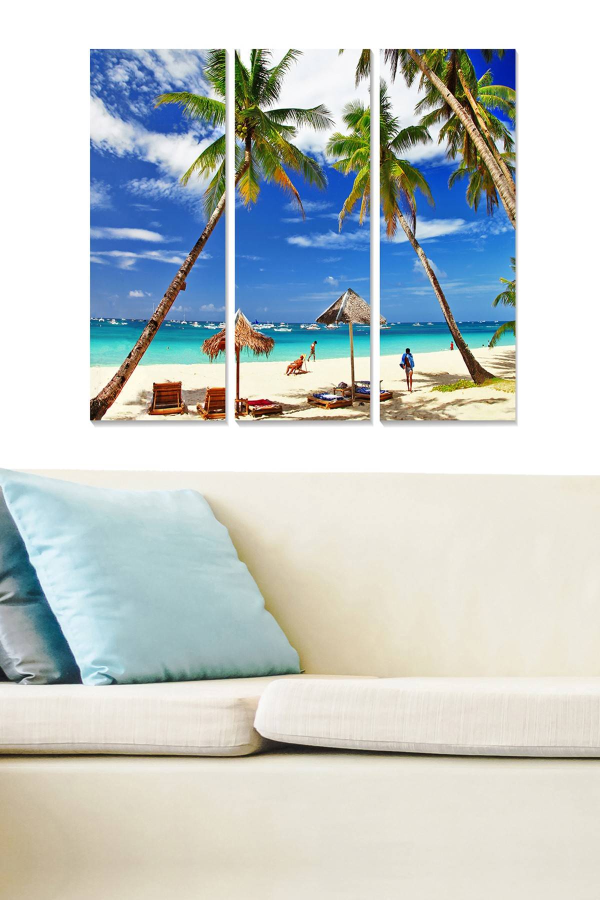 Drieluik decoratief schilderij Fabulosus strand kokosnoten parasols MDF Multicolour 
