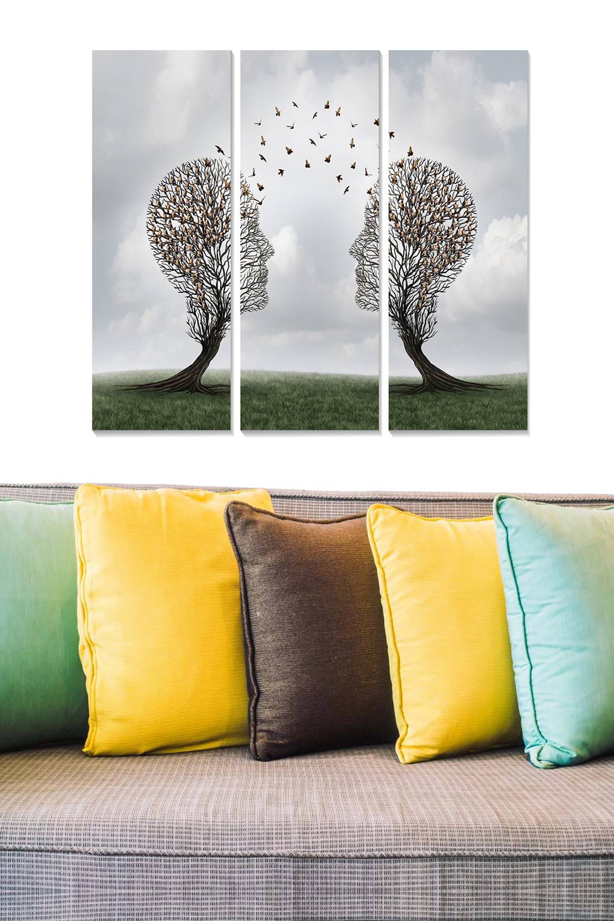 Triptychon Fabulosus B70xH50cm Motiv Vogelbäume 