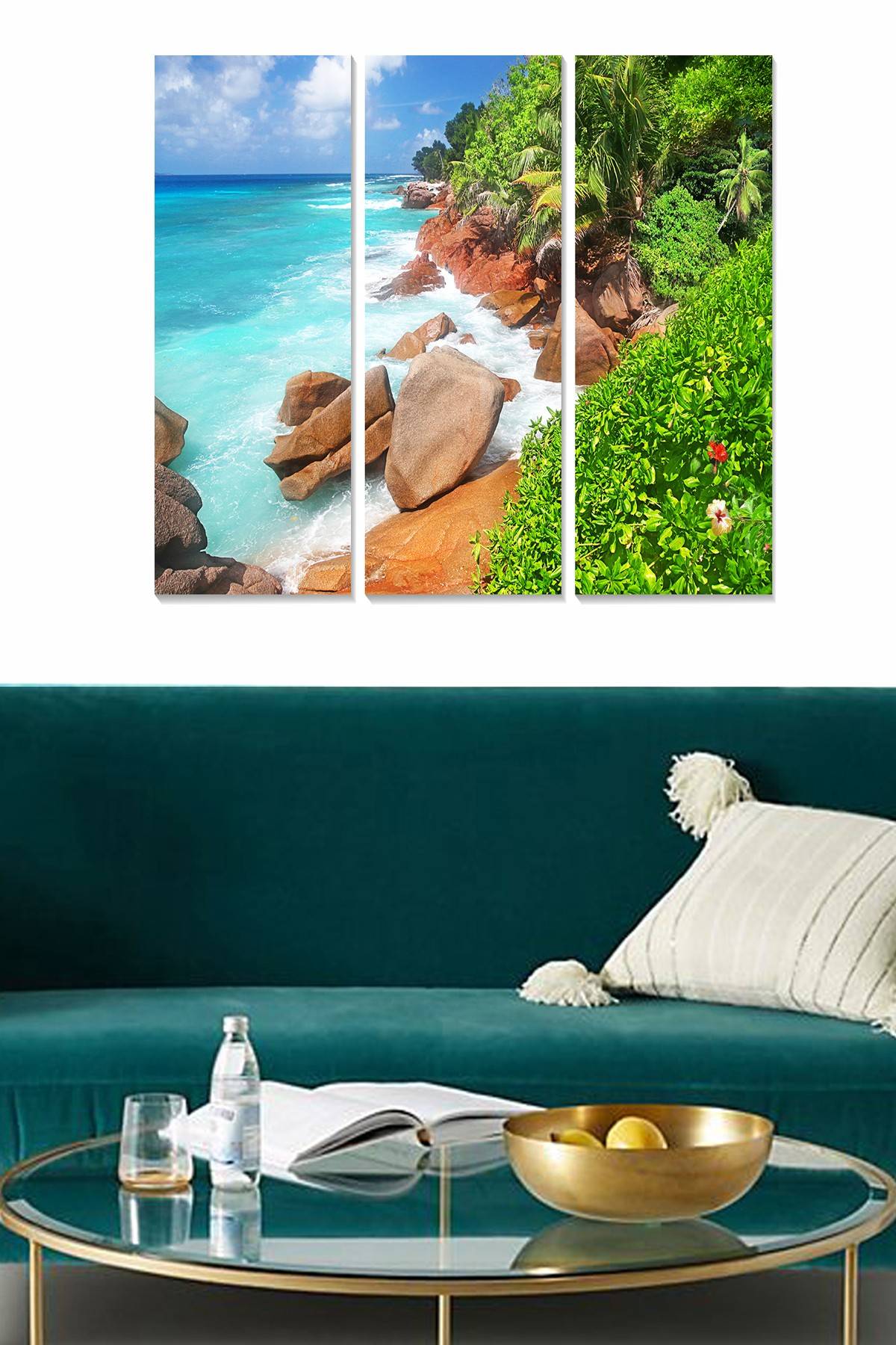 Drieluik decoratief schilderij Fabulosus tropisch zeezicht MDF Multicolour 