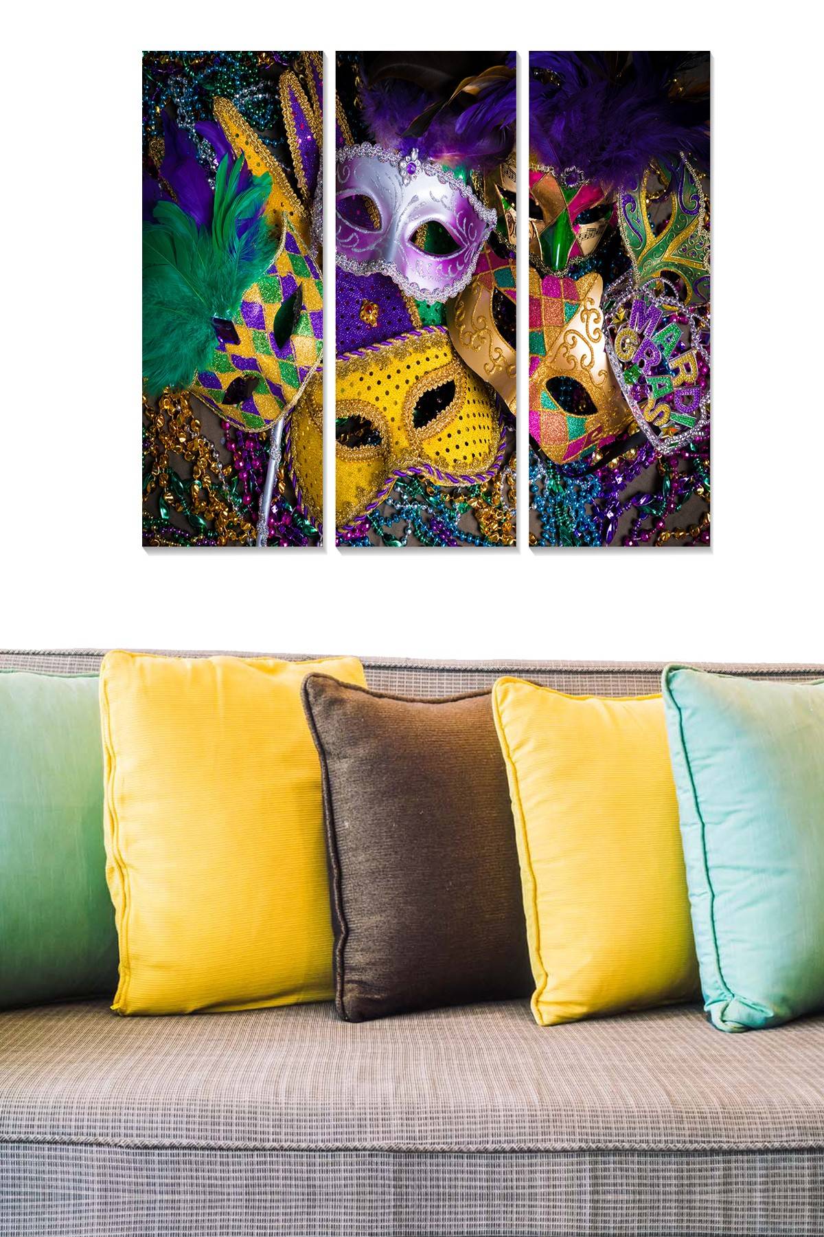Drieluik decoratief schilderij Fabulosus compositie van gekleurde maskers MDF Multicolour 