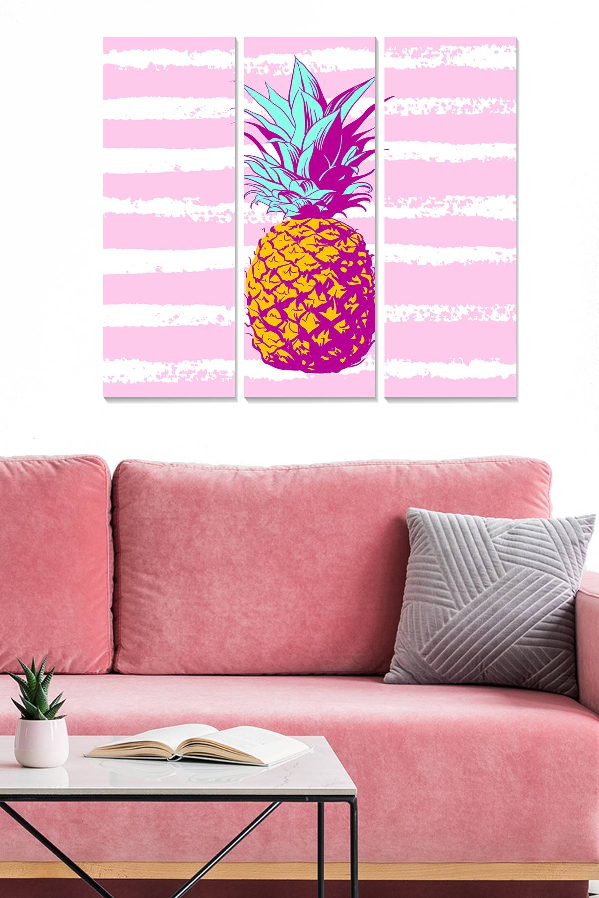 Drieluik decoratief schilderij Fabulosus conceptuele roze ananas MDF Multicolour 