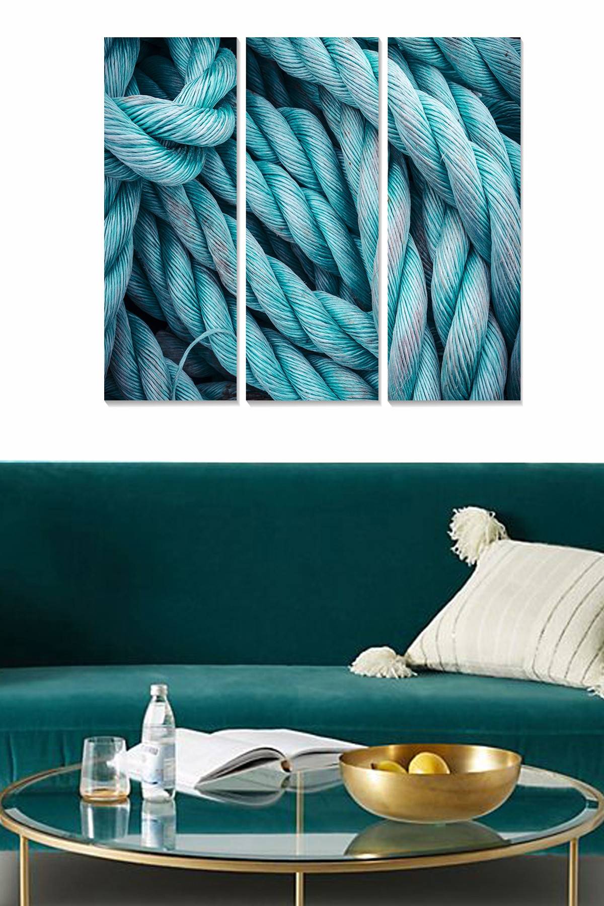Drieluik decoratief schilderij Fabulosus touwen MDF Turquoise