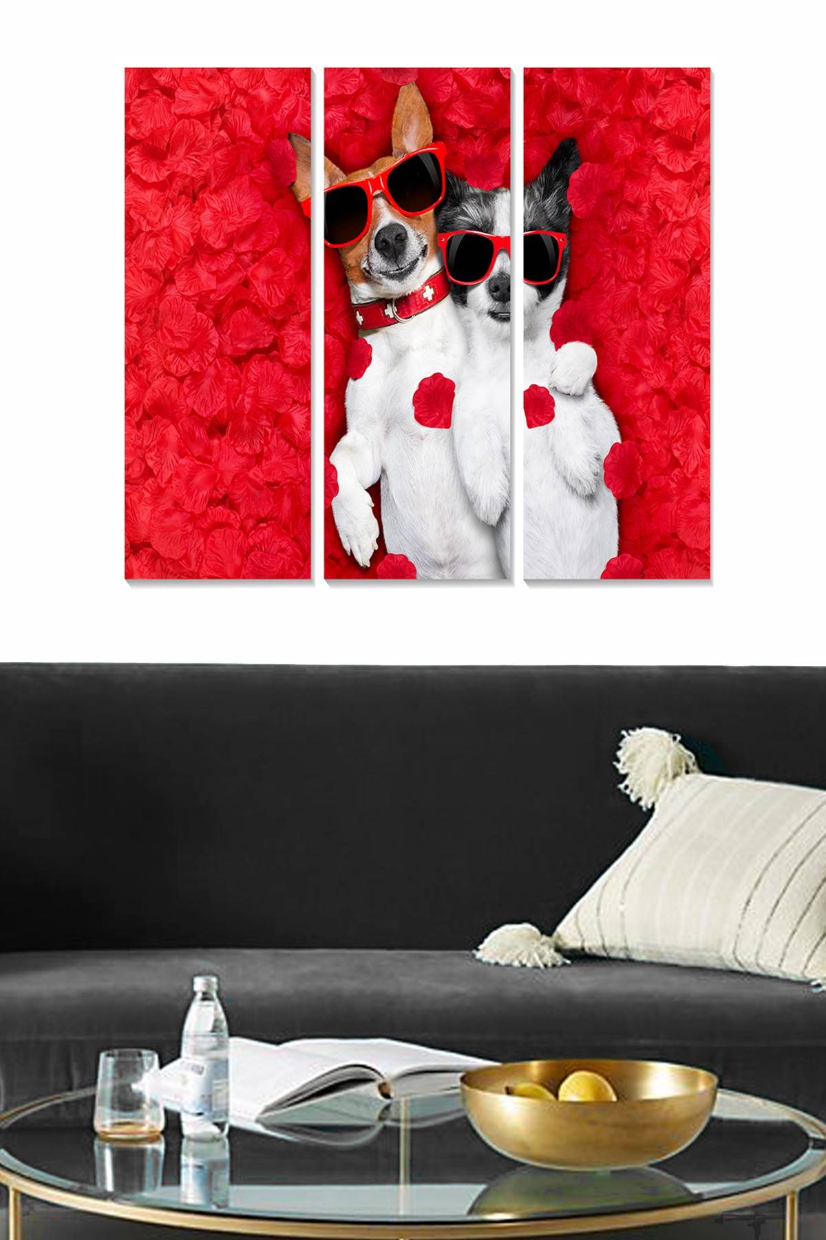 Triptychon Fabulosus B70xH50cm Motiv Lustiges Hundepaar mit Brille