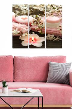Triptychon Fabulosus B70xH50cm Muster Esprit spa Kerzen und Handtuch Rosa und Weiß